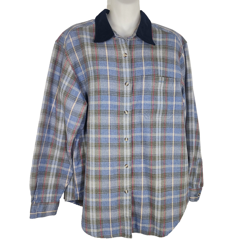 Vtg Cabin Creek Women’s Shirt Plaid Flannel Long Sleeve Button Down Large Blue